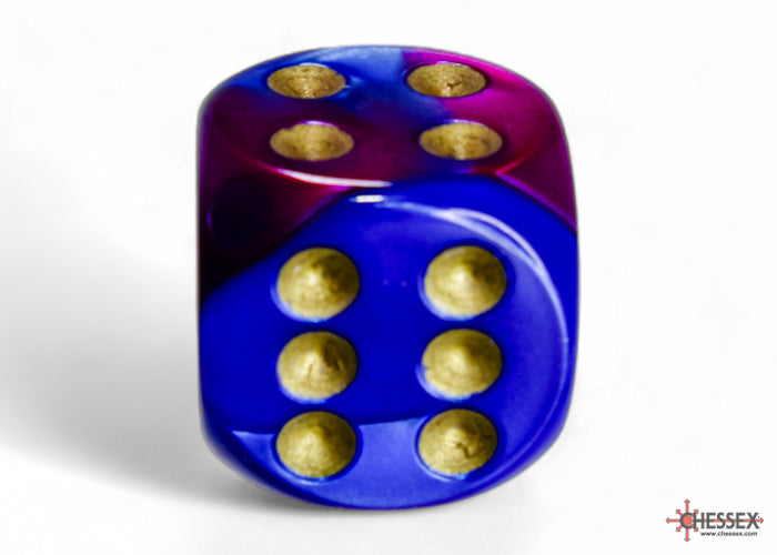 Gemini Blue-Purple/gold 16mm d6 Dice Block (12 dice) (Chessex) (26628)