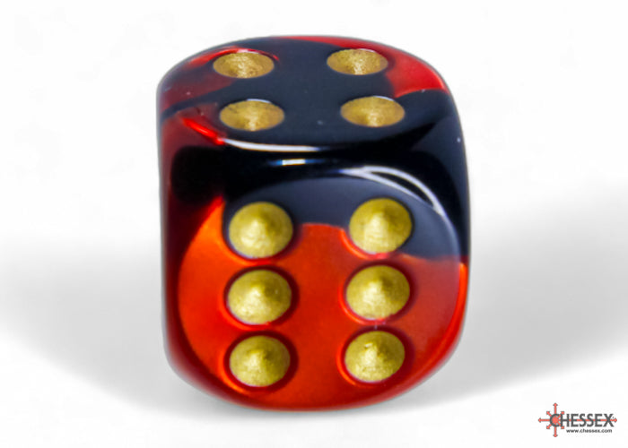 Gemini Black-Red/gold 16mm d6 Dice Block (12 dice) (Chessex) (26633)