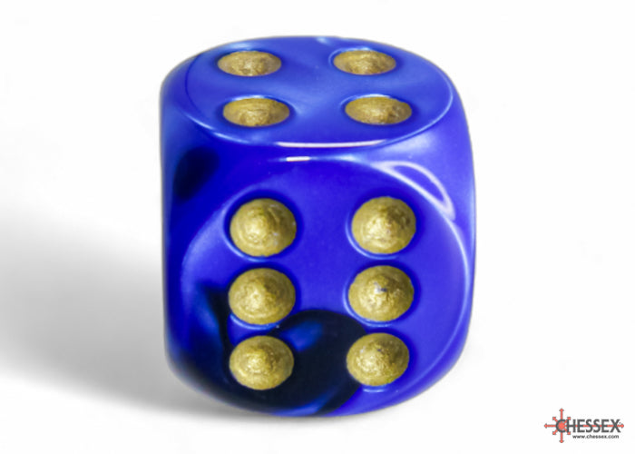 Gemini Black-Blue/gold 16mm d6 Dice Block (12 dice) (Chessex) (26635)