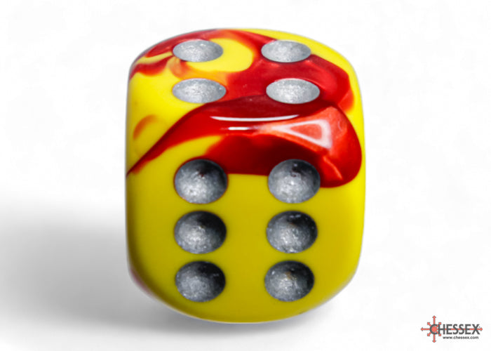 Gemini Red-Yellow/silver 16mm d6 Dice Block (12 dice) (Chessex) (26650)