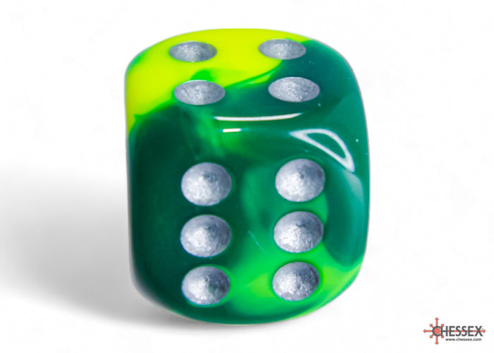 Gemini Green-Yellow/silver 16mm d6 Dice Block (12 dice) (Chessex) (26654)