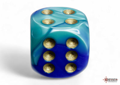 Gemini Blue-Teal/gold 16mm d6 Dice Block (12 dice) (Chessex) (26659)