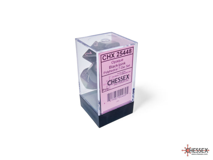 Opaque Black/pink Polyhedral 7-Dice Set (Chessex) (25448)
