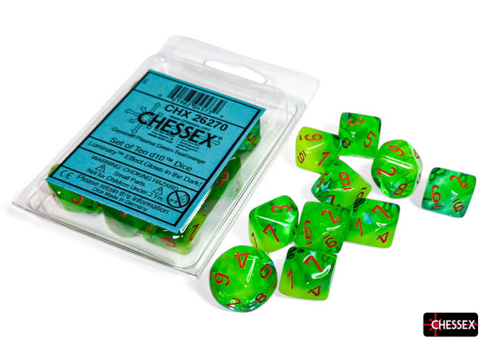 Gemini Plasma Green-Teal/orange Luminary Set of 10 d10s (Chessex) (26270)
