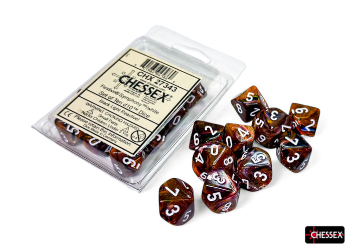 Festive Symphony/white Set of Ten d10s (Chessex) (27343)