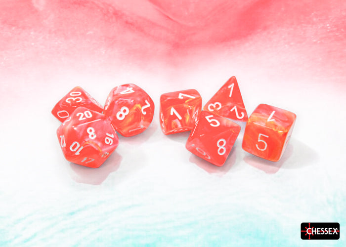 Festive Dahlia/white Luminary Polyhedral 7-Dice Set (Chessex) (27553)