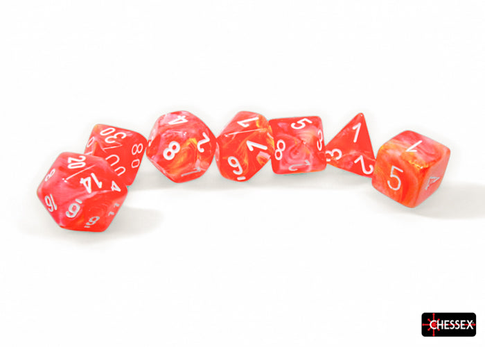 Festive Dahlia/white Luminary Polyhedral 7-Dice Set (Chessex) (27553)