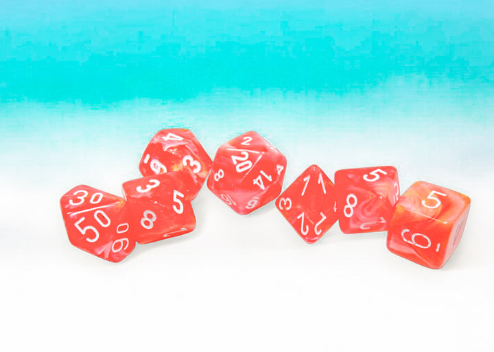 Festive Dahlia/white Luminary Polyhedral 7-Dice Set (Chessex) (27553)