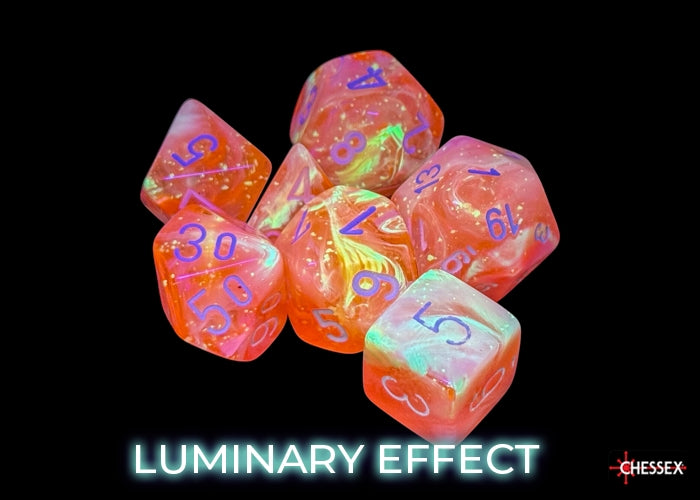 Festive Dahlia/white Luminary Polyhedral 7-Dice Set (Chessex) (27553)