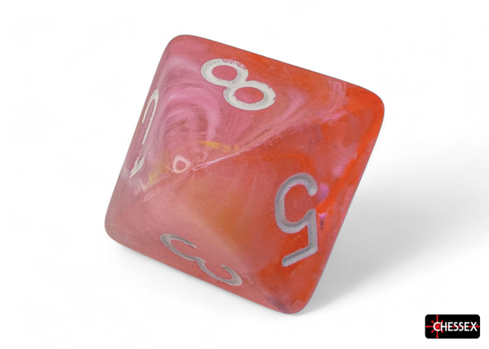 Festive Dahlia/white Luminary Polyhedral 7-Dice Set (Chessex) (27553)