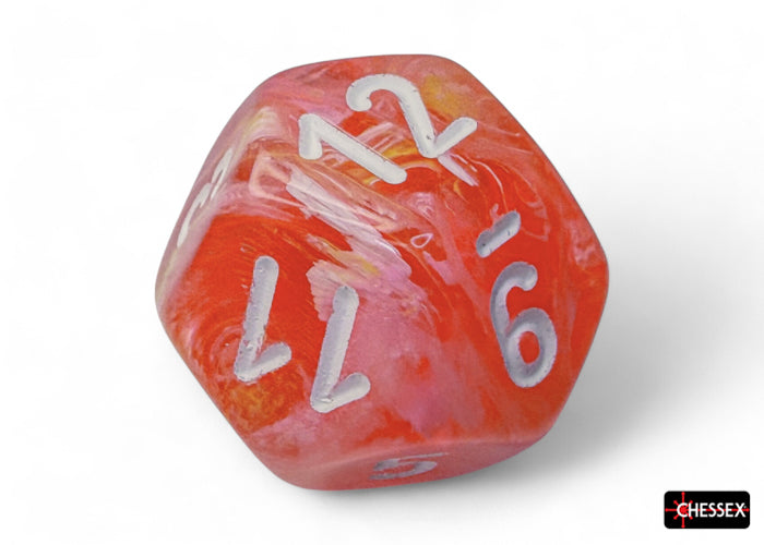 Festive Dahlia/white Luminary Polyhedral 7-Dice Set (Chessex) (27553)