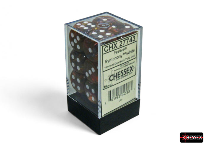 Festive Symphony/white 16mm d6 Dice Block (12 dice) (Chessex) (27743)