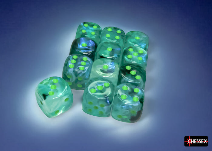 Borealis Kelp/light green Luminary 16mm d6 Dice Block (12 dice) (Chessex) (27795)