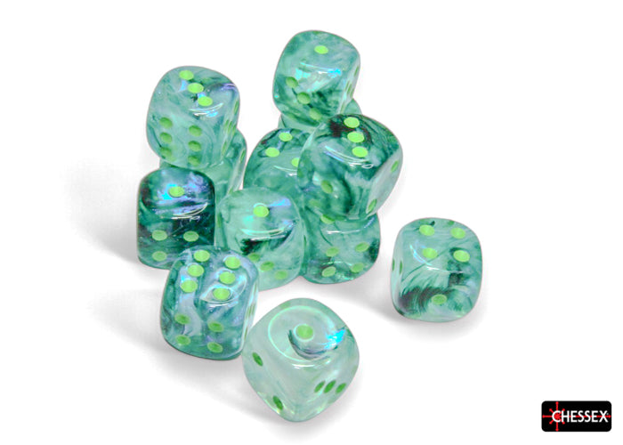 Borealis Kelp/light green Luminary 16mm d6 Dice Block (12 dice) (Chessex) (27795)