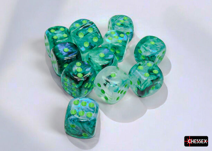 Borealis Kelp/light green Luminary 16mm d6 Dice Block (12 dice) (Chessex) (27795)