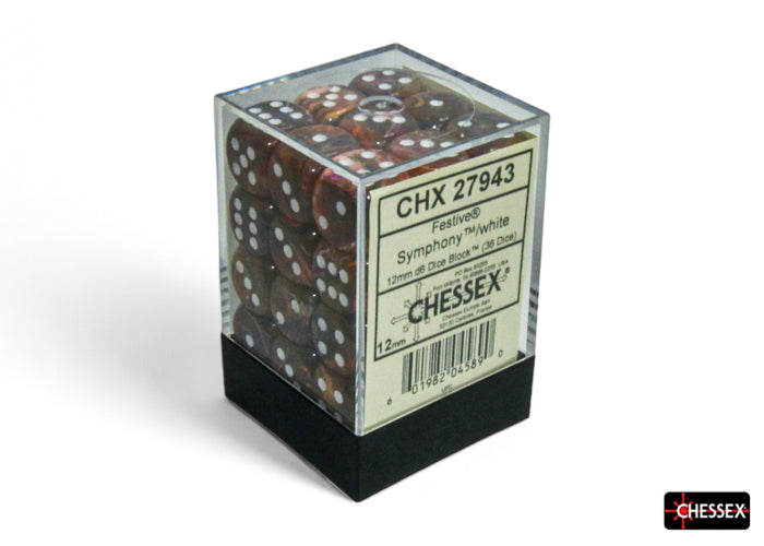 Festive Symphony/white 12mm d6 Dice Block (36 dice) (Chessex) (27943)