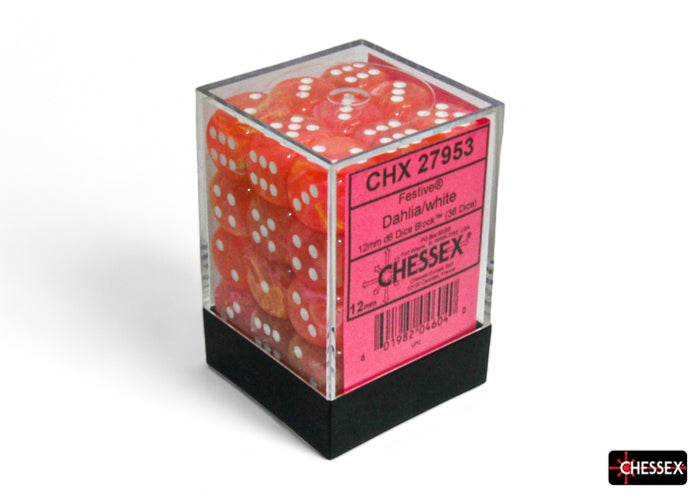 Festive Dahlia/white Luminary 12mm d6 Dice Block (36 dice) (Chessex) (27953)
