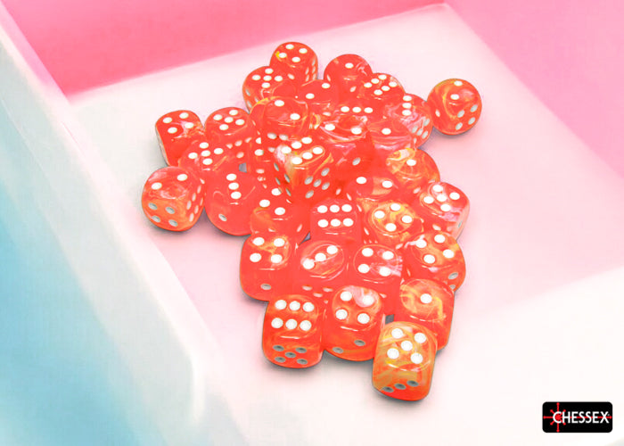 Festive Dahlia/white Luminary 12mm d6 Dice Block (36 dice) (Chessex) (27953)