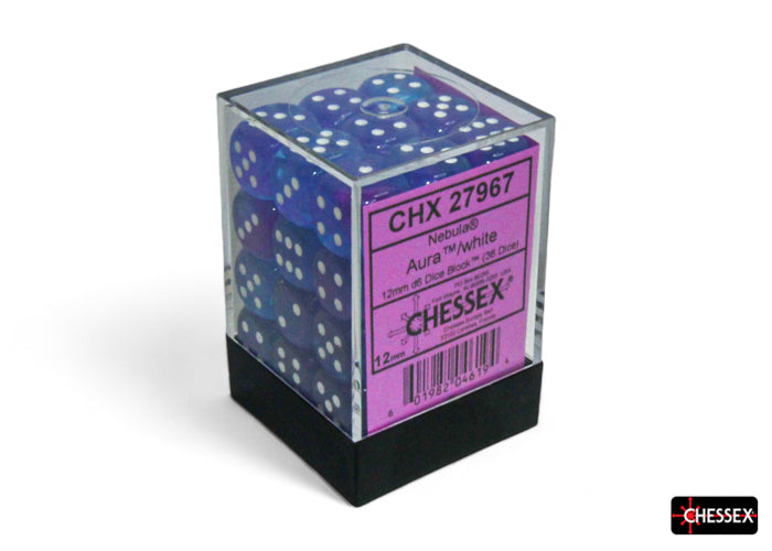 Nebula Aura/white Luminary 12mm d6 Dice Block (36 dice) (Chessex) (27967)