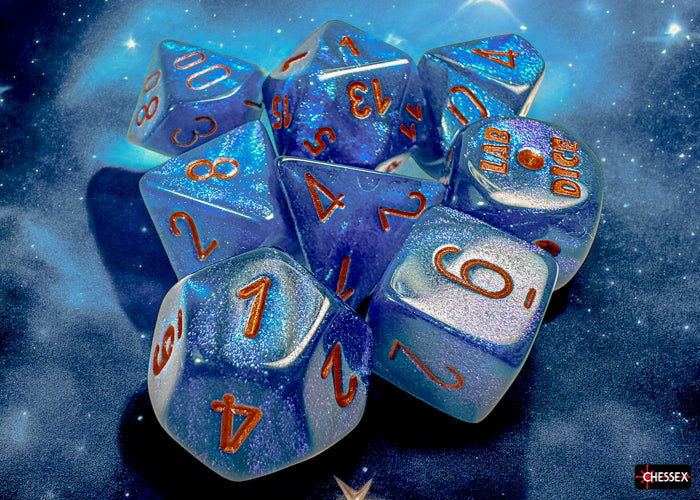 Borealis Midnight/copper Polyhedral 7-Dice Set (with bonus die) (Chessex) (30069)