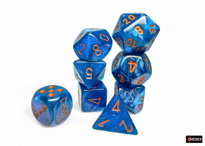Borealis Midnight/copper Polyhedral 7-Dice Set (with bonus die) (Chessex) (30069)