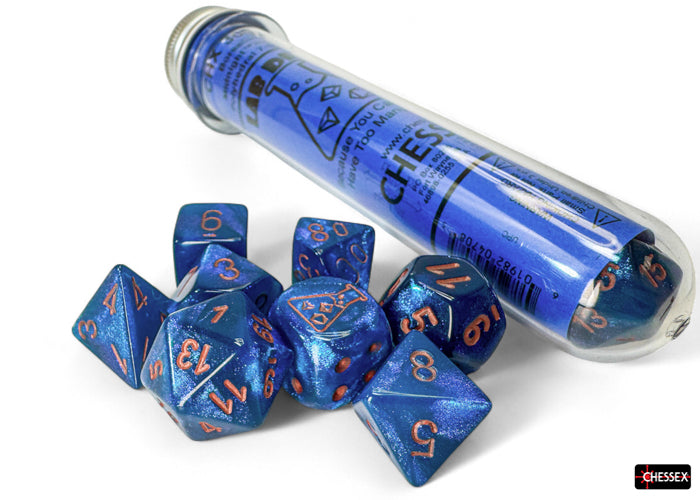 Borealis Midnight/copper Polyhedral 7-Dice Set (with bonus die) (Chessex) (30069)