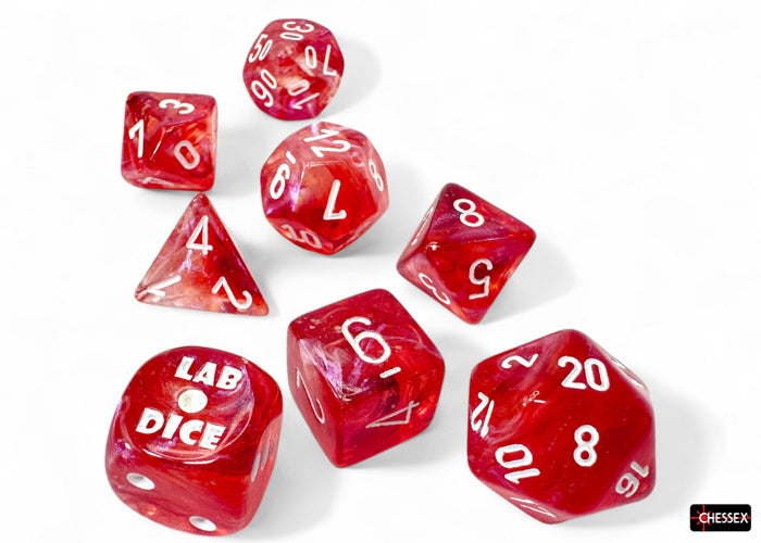 Borealis Passion/white Luminary Polyhedral 7-Dice Set (with bonus die) (Chessex) (30070)