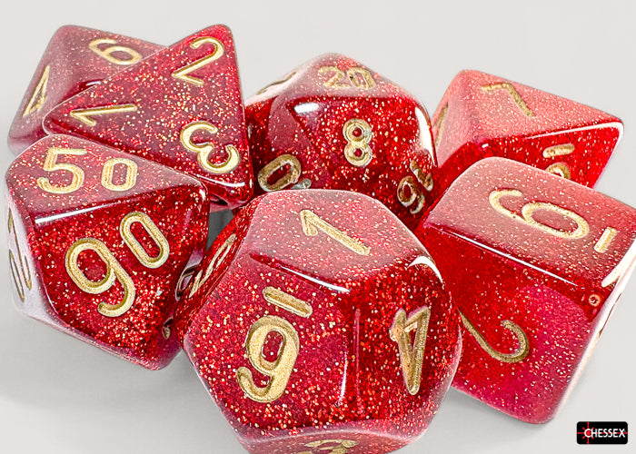 Glitter Mega-hedral Ruby/gold 7-Die Set (Chessex) (22504)