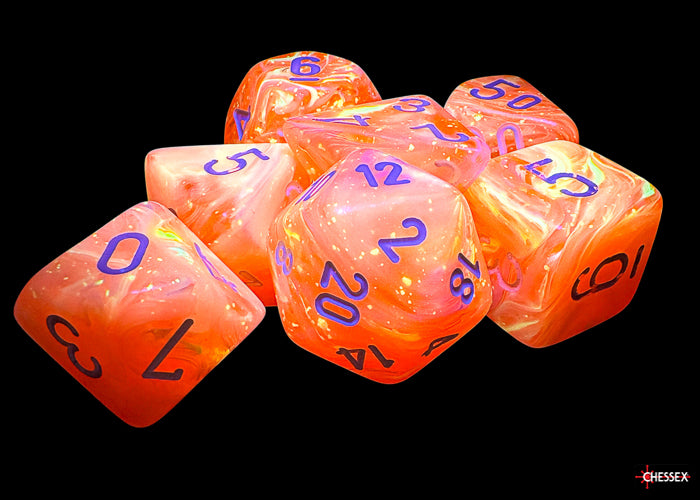 Festive Mega-hedral Dahlia/white Luminary 7-Die Set (Chessex) (22553)