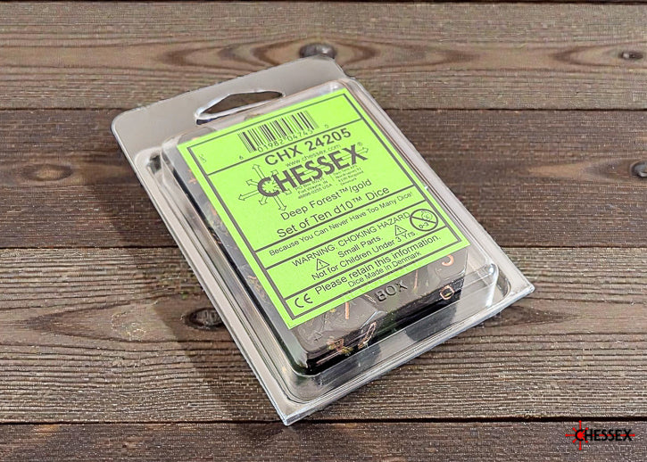 Brush Deep Forest/gold Set of Ten d10s (Chessex) (24205)