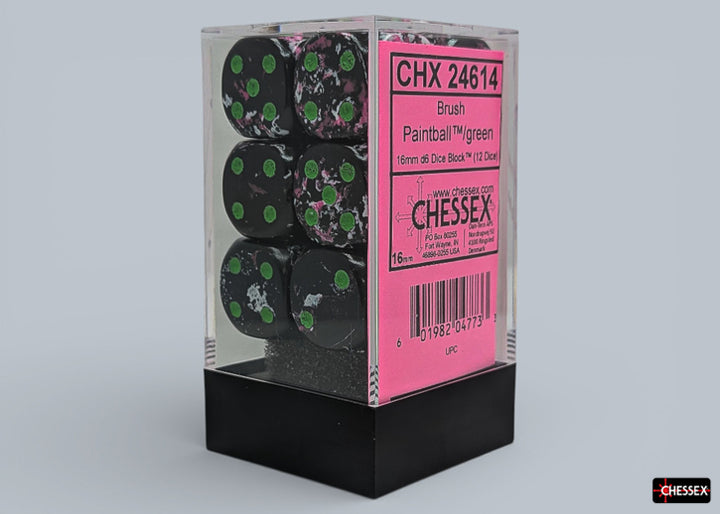 Brush Paintball/green 16mm d6 Dice Block (12 dice) (Chessex) (24614)