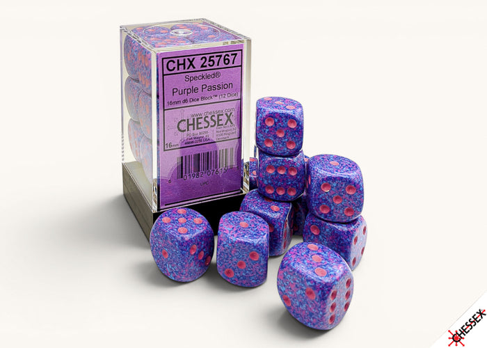 Speckled Purple Passion 16mm d6 Dice Block (12 dice) (Chessex) (25767)