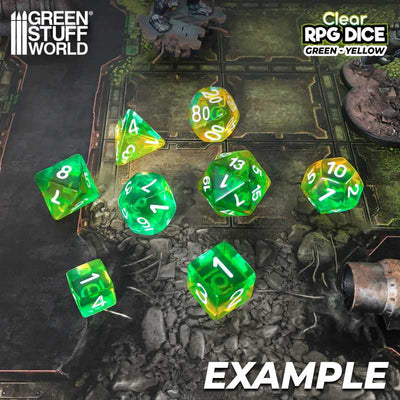 Gaming Dice: 12x D6 16mm Dice - Clear Green/Yellow (Green Stuff World)