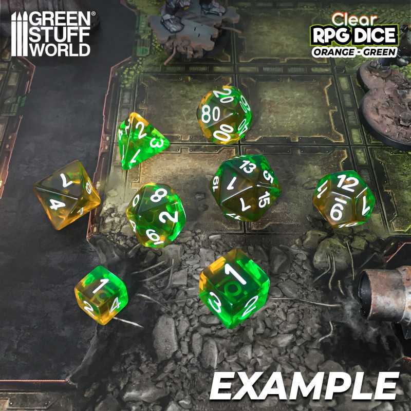 Gaming Dice: 12x D6 16mm Dice - Clear Orange/Green (Green Stuff World)