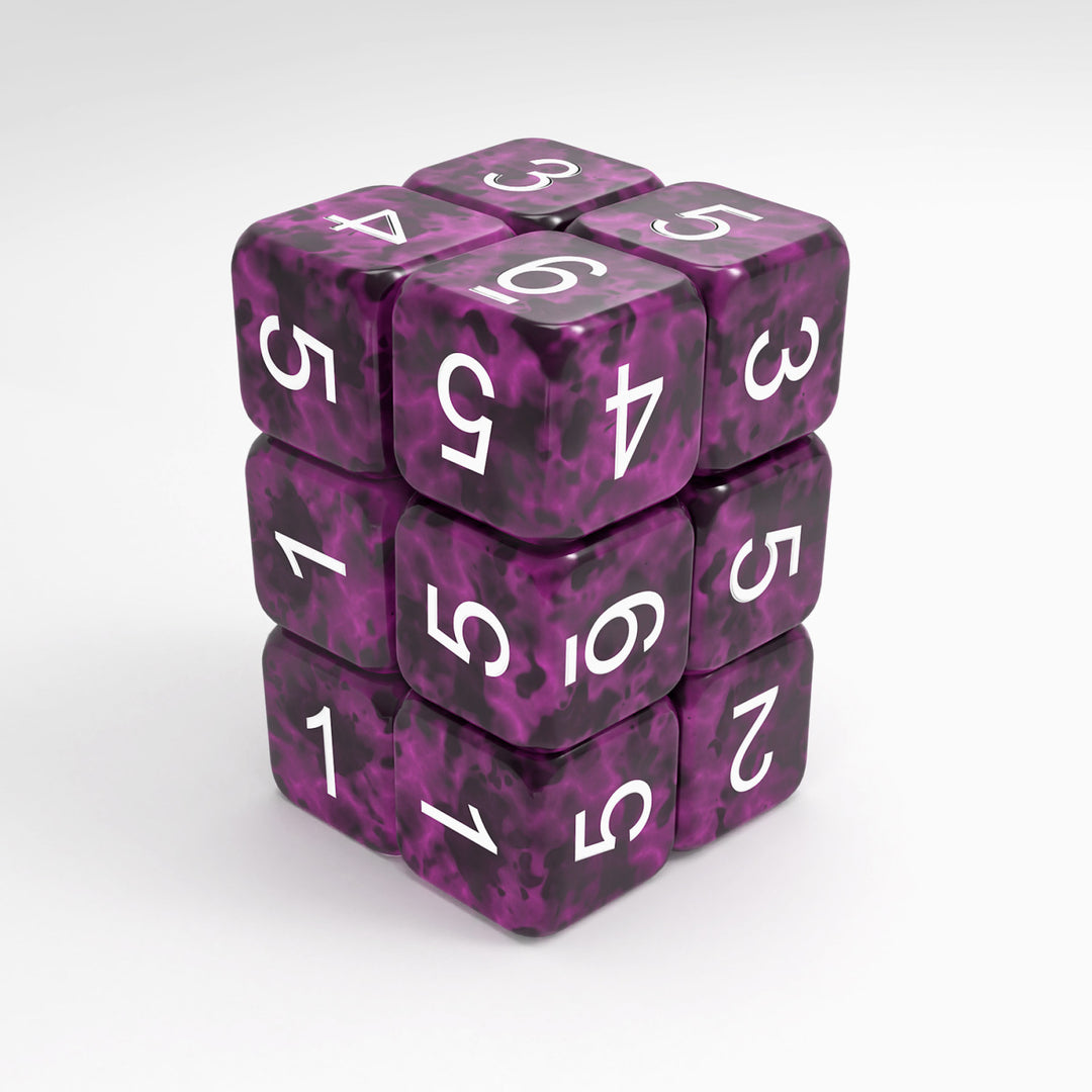 12x D6 16mm Dice - Purple Black (Green Stuff World)
