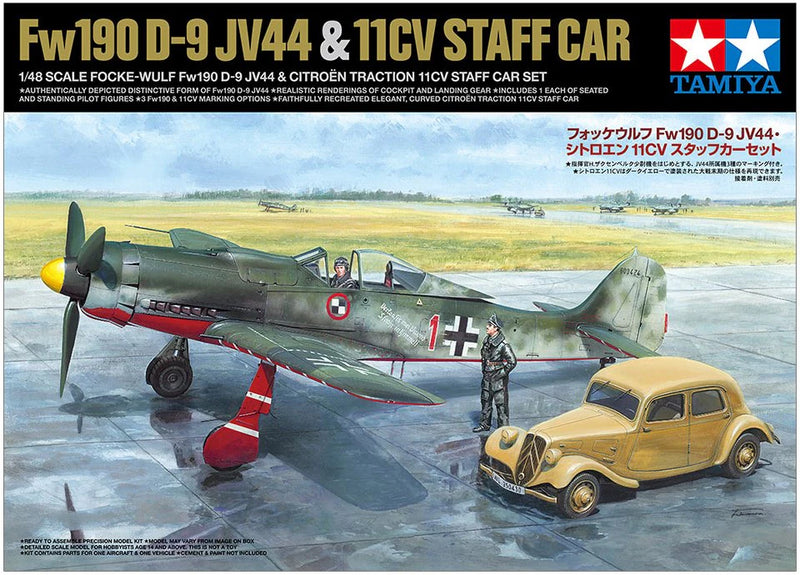 Tamiya 1/48 Focke-Wulf Fw190 D-9 JV44 & Citroen 11CV Staff Car Set (25213)