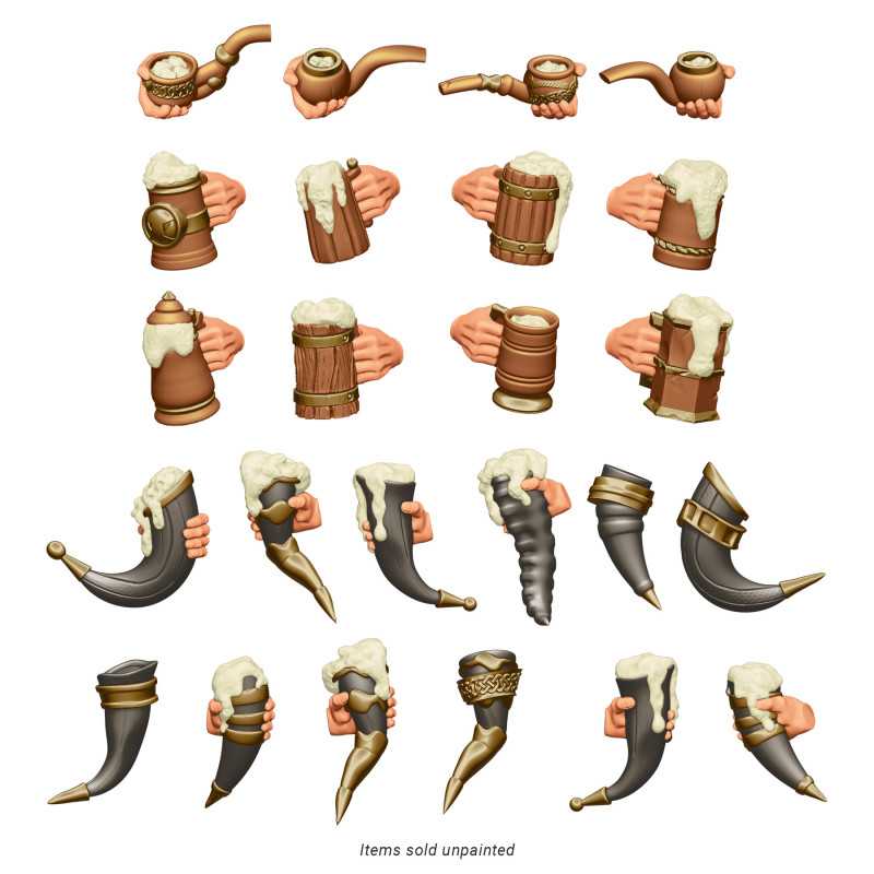 3D printed set - Beer Mugs and Horns (Green Stuff World)