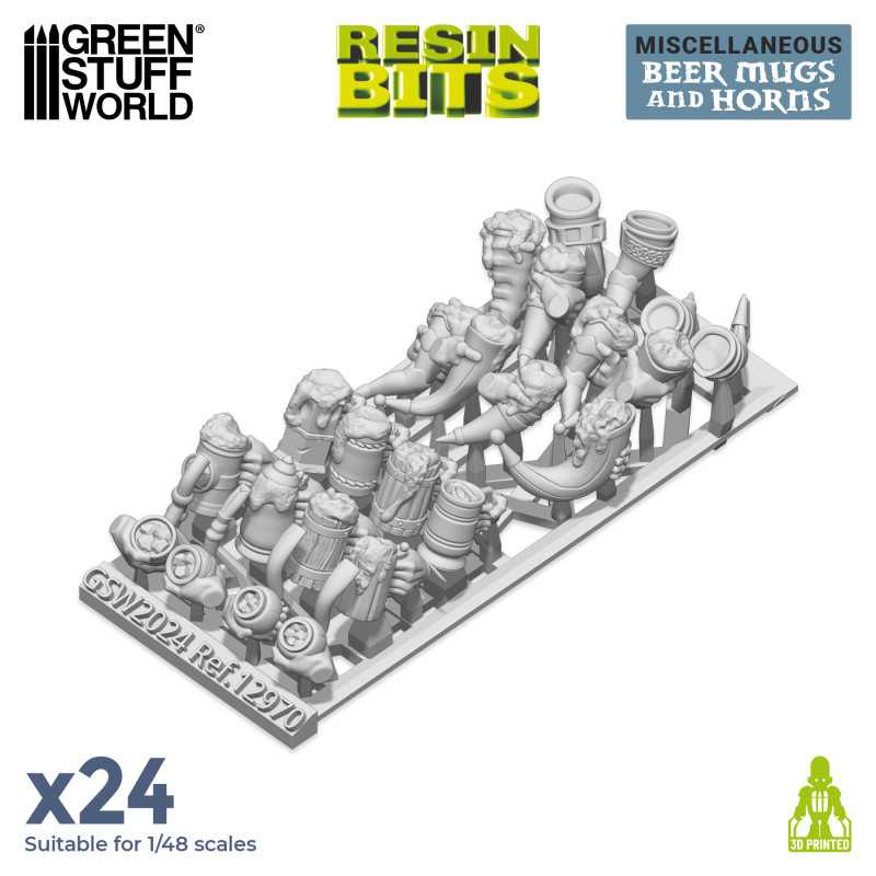 3D printed set - Beer Mugs and Horns (Green Stuff World)