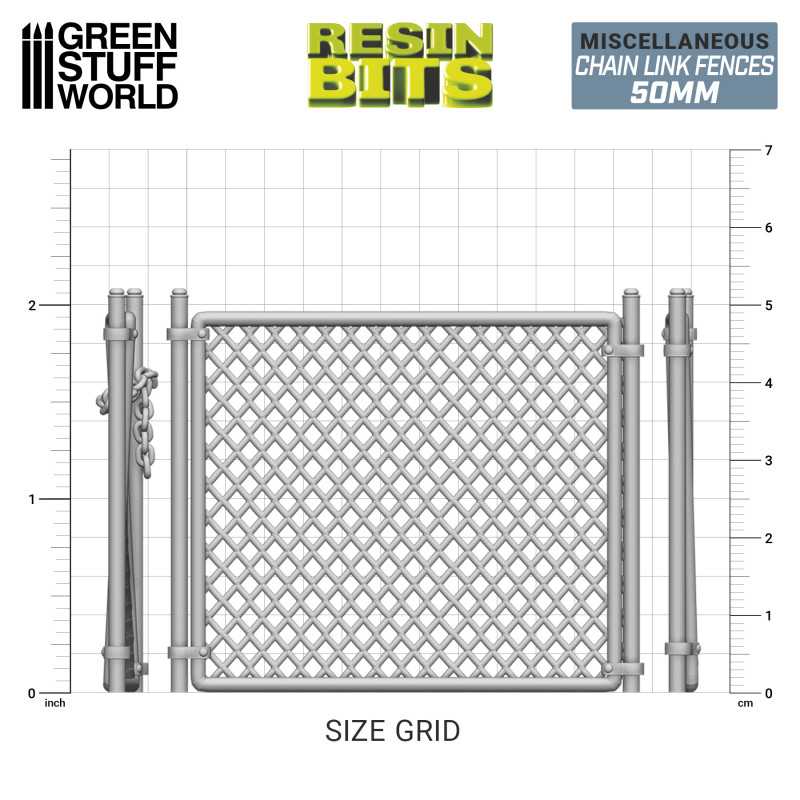 3D printed set - Chain Link Fences 50mm (Green Stuff World)