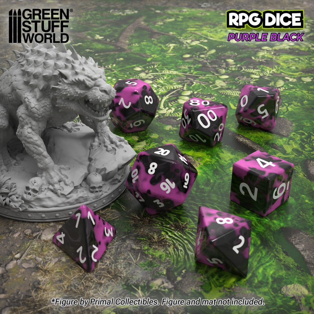 7x Mix 16mm Dice - Purple Black (Green Stuff World)