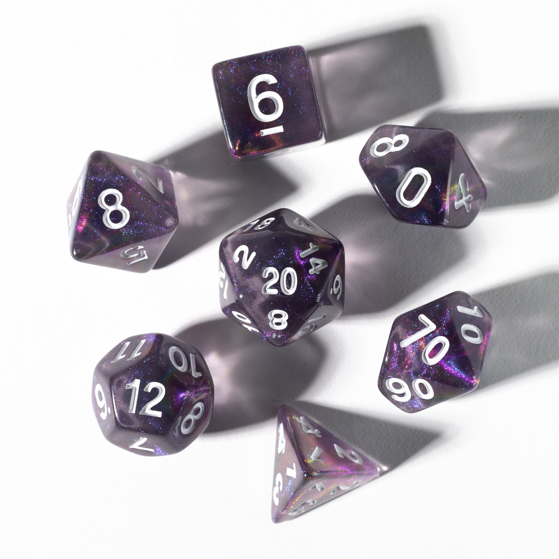 Unearthed Treasure Amethyst 7-Piece Polyhedral RPG Dice Set (Sirius Dice)