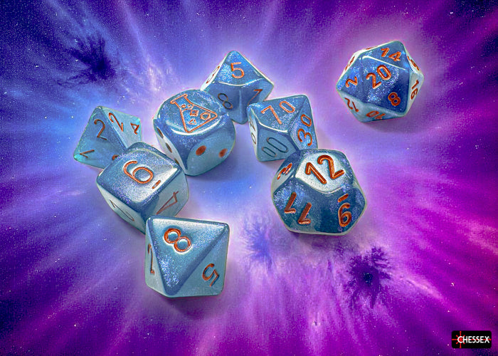 Borealis Midnight/copper Polyhedral 7-Dice Set (with bonus die) (Chessex) (30069)