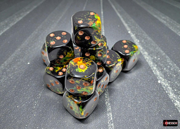 Brush Deep Forest/gold 16mm d6 Dice Block (12 dice) (Chessex) (24605)