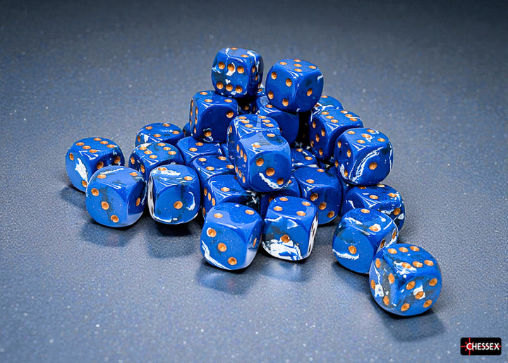 Brush Wavebreak/gold 12mm d6 Dice Block (36 dice) (Chessex) (24806)