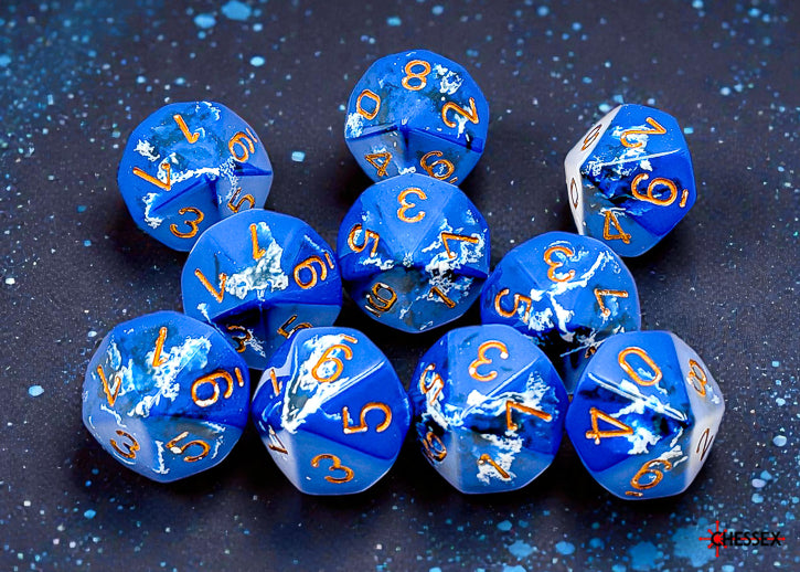 Brush Wavebreak/gold Set of Ten d10s (Chessex) (24206)
