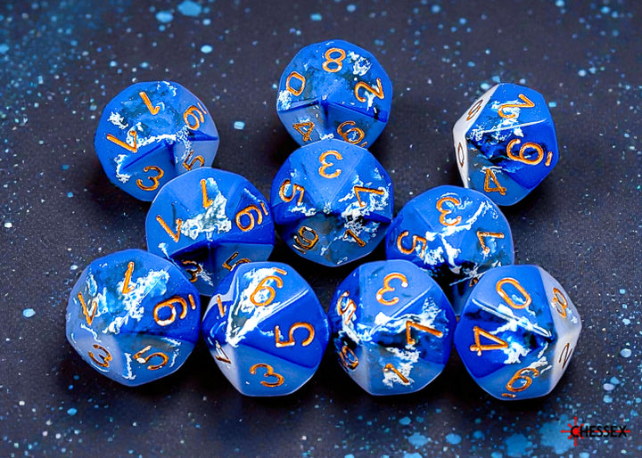 Brush Wavebreak/gold Set of Ten d10s (Chessex) (24206)
