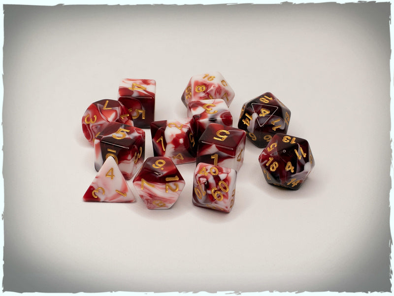 Blood And Milk polyhedral dice set, 12 pcs (Deep-Cut Studio)