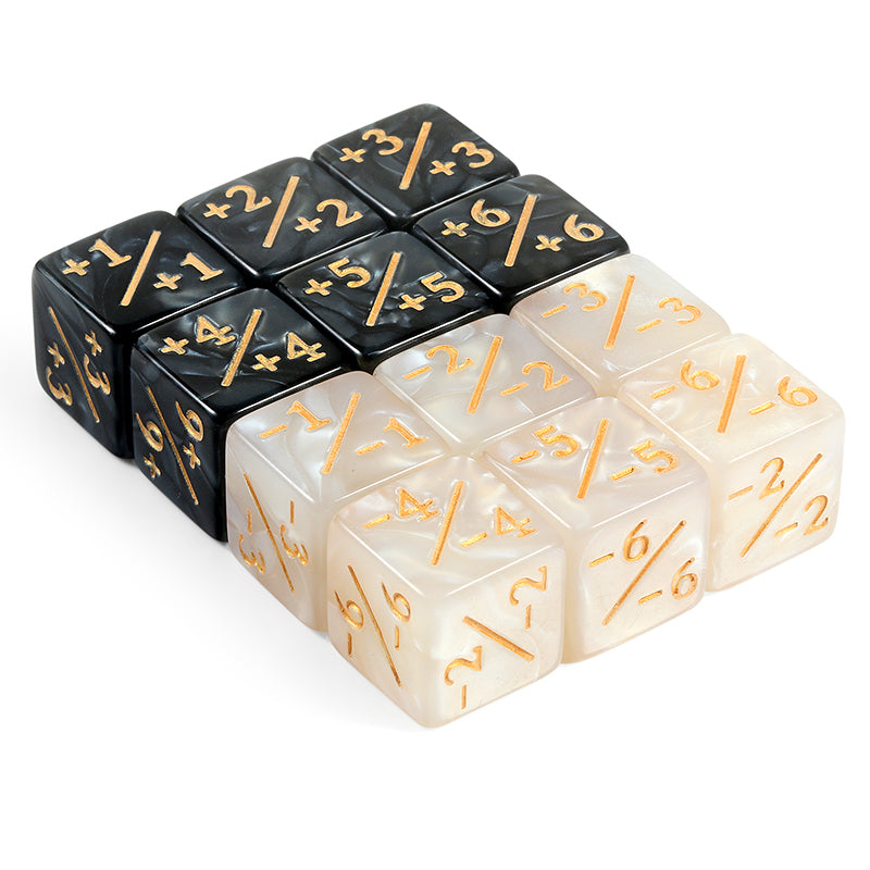 Positive/Negative Dice Counters Onyx/Marble (12) (Dice Habit)