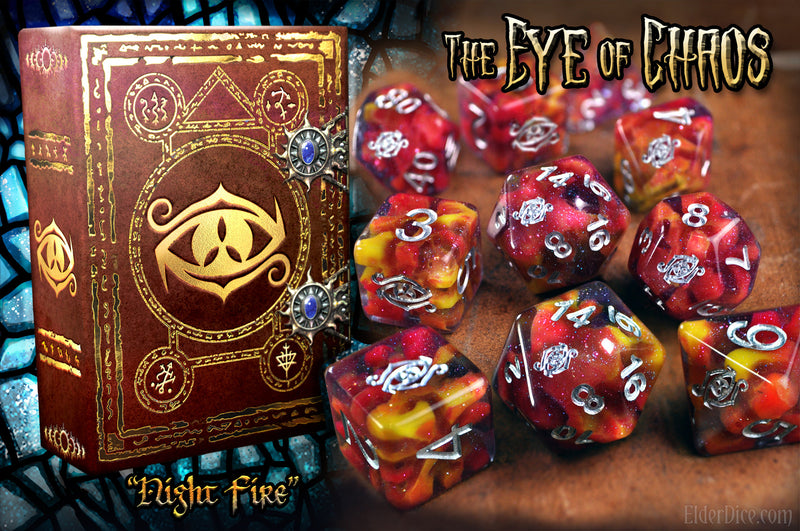 Elder Dice: Eye of Chaos - Mythic Night Fire Polyhedral Set