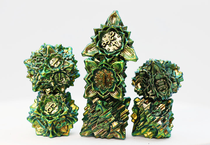 Floral Starburst: Frosted Undergrowth - Metal RPG Dice Set (Foam Brain) (FBG4474)